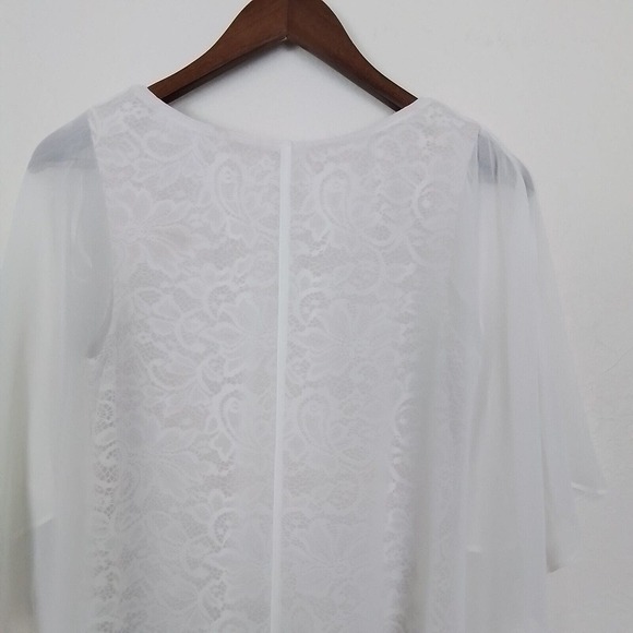 Glamour Nights White Size 6 Round Neck Lace Side Slit Midi Dress Flutter Sleeve - Picture 7 of 13